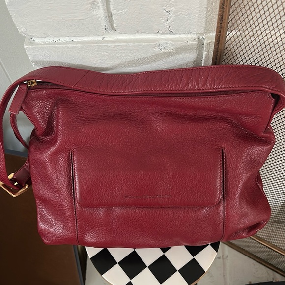 Vintage burgundy Red Stone Mountain Leather Shoulder Bag - Picture 1 of 12